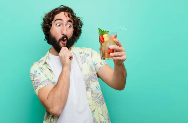 Young Crazy Bearded Man Cocktail Tourist Concept — Stock Photo, Image