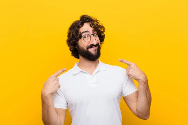 Young Crazy Man Smiling Confidently Pointing Own Broad Smile Positive — Stock Photo, Image