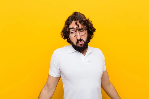 Young Crazy Man Feeling Clueless Confused Having Idea Absolutely Puzzled — Stockfoto