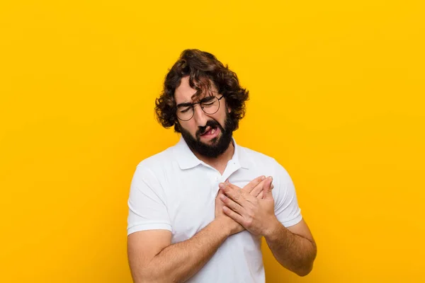 Young Crazy Man Looking Sad Hurt Heartbroken Holding Both Hands — ストック写真