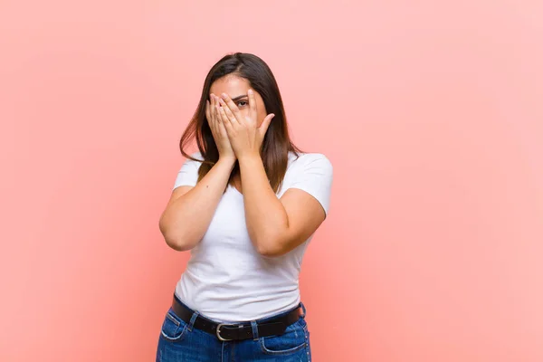 Young Pretty Hispanic Woman Feeling Stressed Worried Anxious Scared Hands — ストック写真