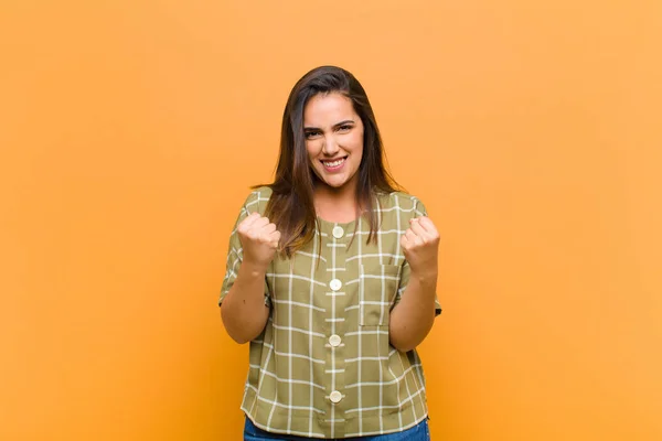 Young Pretty Woman Shouting Triumphantly Laughing Feeling Happy Excited While — Stock Photo, Image