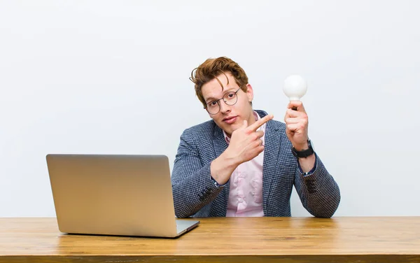 Young Red Head Businessman Working His Desk Having Idea — Stock Photo, Image