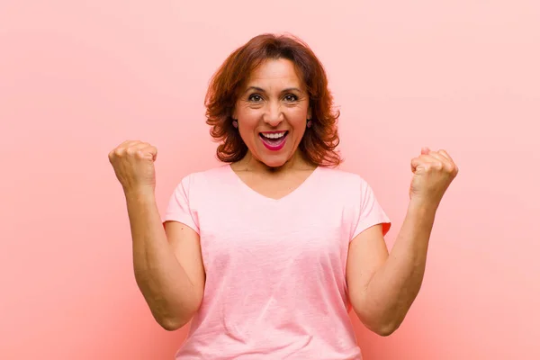 Middle Age Woman Looking Extremely Happy Surprised Celebrating Success Shouting — Φωτογραφία Αρχείου