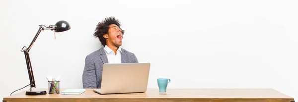 Young Black Businessman Screaming Furiously Shouting Aggressively Looking Stressed Angry — Stock Photo, Image