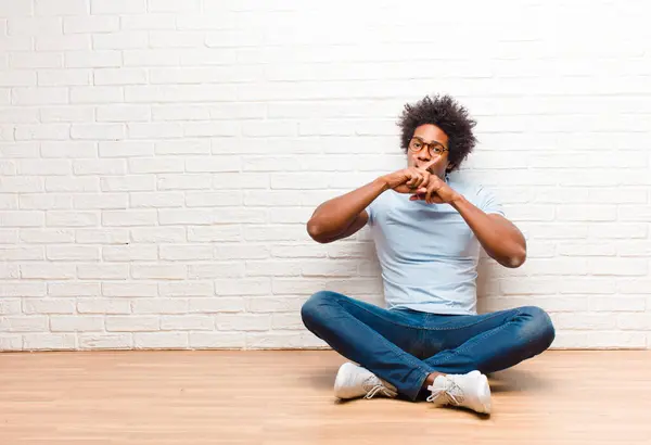 Young Black Man Looking Serious Displeased Both Fingers Crossed Front — Stock Photo, Image