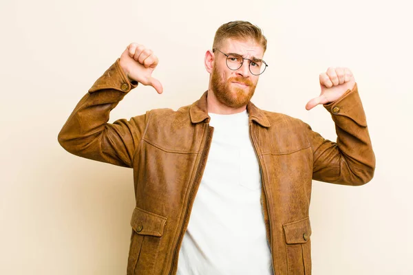 Young Red Head Man Looking Sad Disappointed Angry Showing Thumbs — Stock Photo, Image