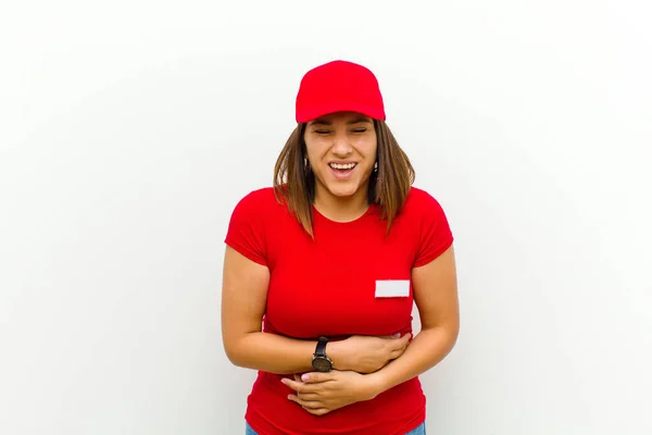 Delivery Woman Laughing Out Loud Some Hilarious Joke Feeling Happy — Stock Photo, Image