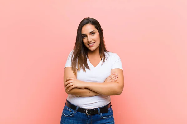 Young Pretty Hispanic Woman Looking Happy Proud Satisfied Achiever Smiling — ストック写真