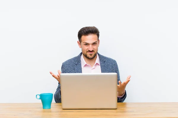 Young Handsome Businessman Feeling Clueless Confused Sure Which Choice Option — Stock Photo, Image