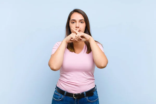 Young Pretty Woman Looking Serious Displeased Both Fingers Crossed Front — ストック写真