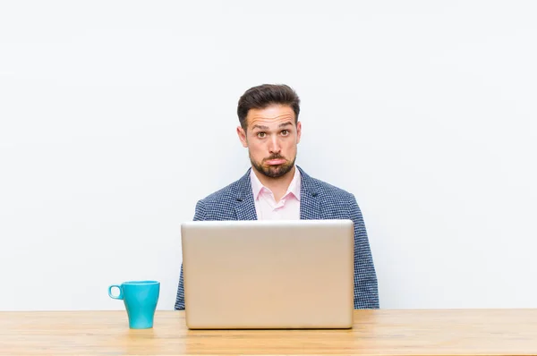 Young Handsome Businessman Feeling Sad Stressed Upset Because Bad Surprise — Stock Photo, Image