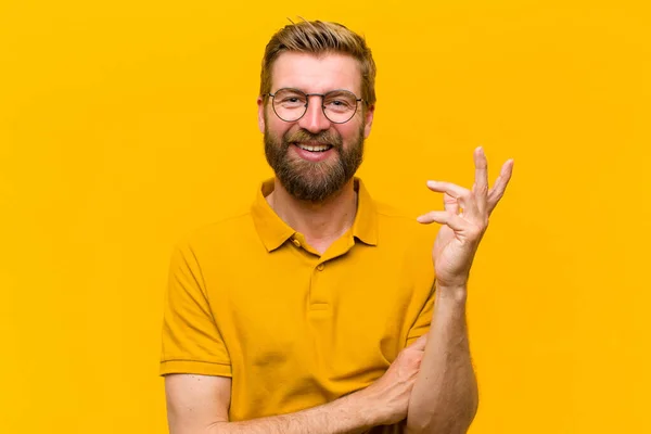 Young Blonde Man Feeling Happy Surprised Cheerful Smiling Positive Attitude — Stock Photo, Image