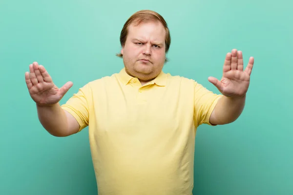 Young Big Size Man Looking Serious Unhappy Angry Displeased Forbidding — Stock Photo, Image