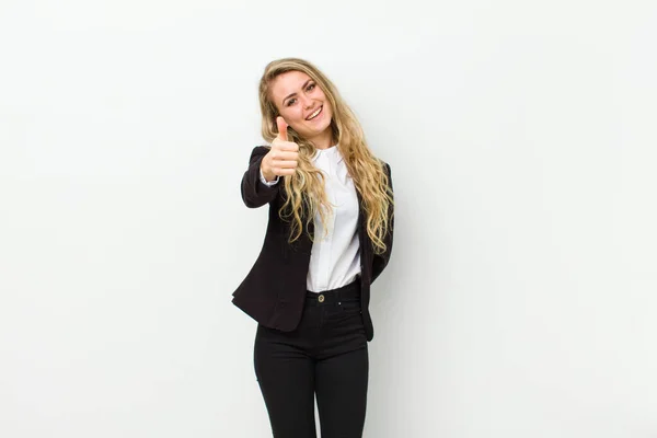 Young Blonde Woman Feeling Proud Carefree Confident Happy Smiling Positively — Stock Photo, Image