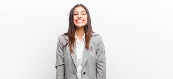 Jovem Bonita Mulher Olhando Feliz Pateta Com Largo Divertido Louco — Fotografia de Stock