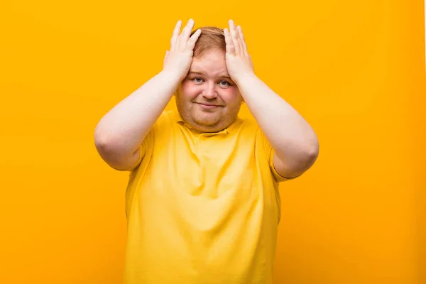 Feeling Stressed Anxious Depressed Frustrated Headache Raising Both Hands Head — Stock Photo, Image