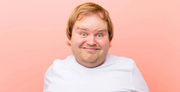 Young Big Size Man Looking Happy Goofy Broad Fun Loony — Stock Photo, Image