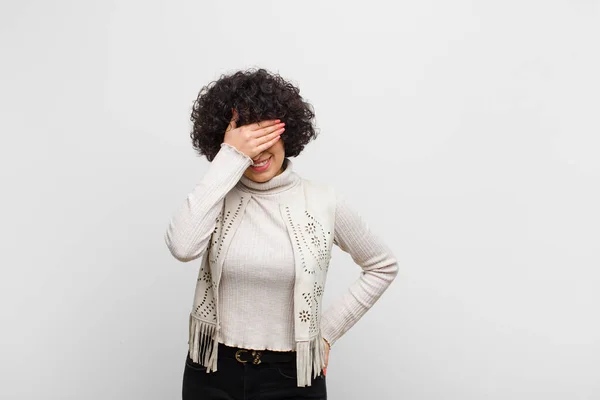 Young Pretty Afro Woman Looking Stressed Ashamed Upset Headache Covering — Stock Photo, Image