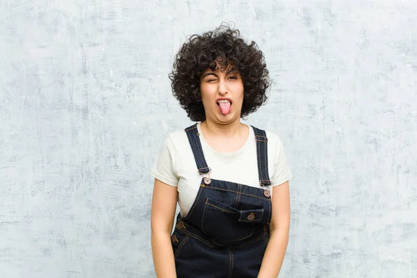 Young Pretty Afro Woman Cheerful Carefree Rebellious Attitude Joking Sticking — Stock Photo, Image