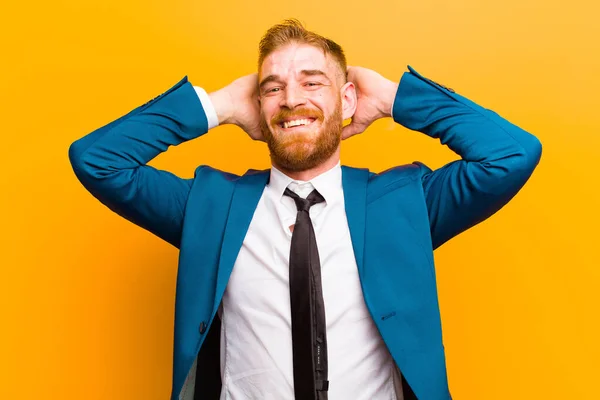 Young Red Head Businessman Looking Happy Carefree Friendly Relaxed Enjoying — Stock Photo, Image