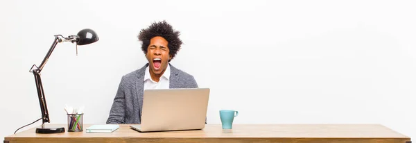 Young Black Businessman Shouting Aggressively Looking Very Angry Frustrated Outraged — Stock Photo, Image