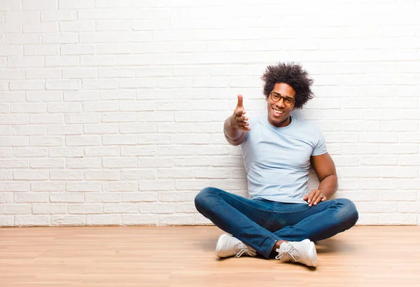 Young Black Man Smiling Proudly Confidently Making Number One Pose — Stock Photo, Image