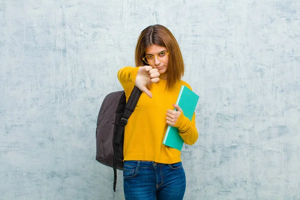 Joven Estudiante Sintiendo Cruz Enojado Molesto Decepcionado Disgustado Mostrando Los —  Fotos de Stock