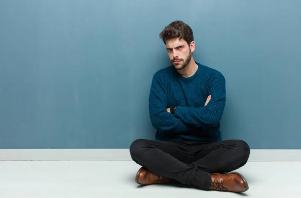 Young Handsome Man Sitting Floor Feeling Displeased Disappointed Looking Serious — Stock Photo, Image