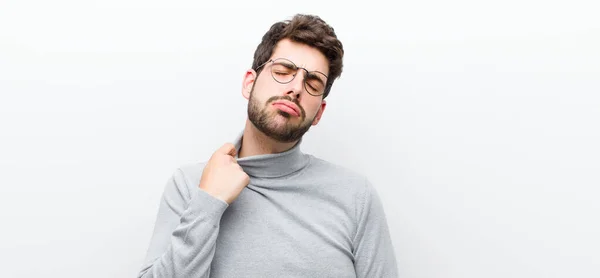 Young Manager Man Feeling Stressed Anxious Tired Frustrated Pulling Shirt — Stock Photo, Image