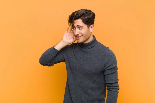 Young Handsome Man Smiling Looking Curiously Side Trying Listen Gossip — Stock Photo, Image