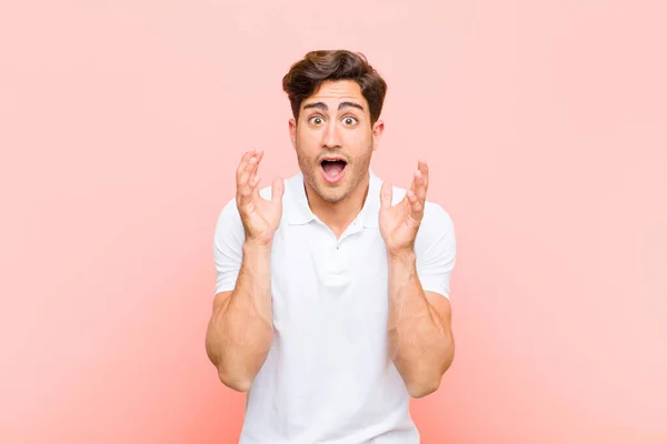 Young Handsome Man Feeling Shocked Excited Laughing Amazed Happy Because — Stock Photo, Image