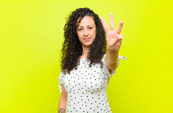 Young Pretty Woman Smiling Looking Friendly Showing Number Three Third — Stock Photo, Image