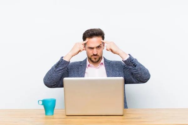 Young Handsome Businessman Serious Concentrated Look Brainstorming Thinking Challenging Problem — Stock Photo, Image