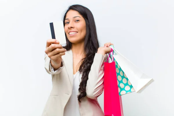 Young Hispanic Pretty Woman Shopping Bags — Stock Photo, Image