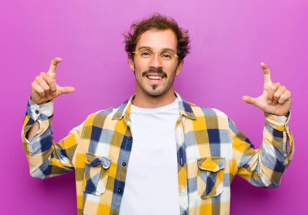 Young Handsome Man Framing Outlining Own Smile Both Hands Looking — Stock Photo, Image