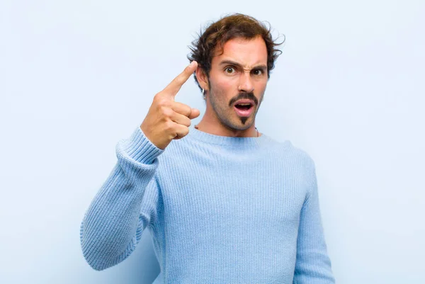 Young Handsome Man Pointing Camera Angry Aggressive Expression Looking Furious — Stock Photo, Image