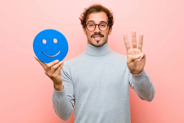 Young Handsome Man Smiling Face Pink Flat Wall — Stockfoto