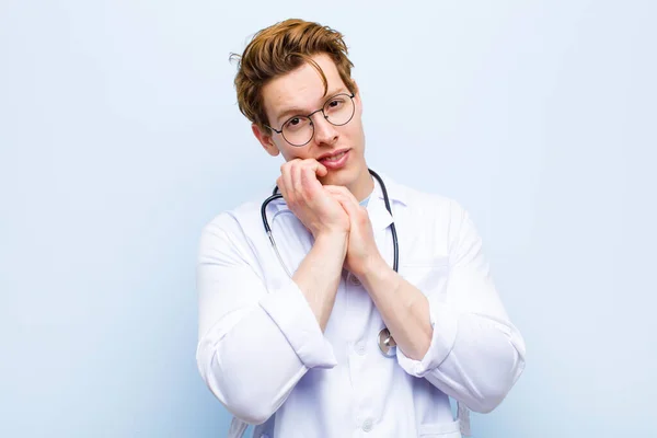 Young Red Head Doctor Feeling Love Looking Cute Adorable Happy — Stock Photo, Image