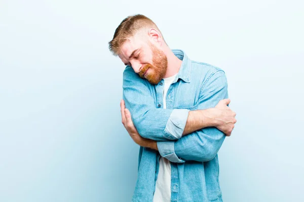 Young Red Head Man Feeling Love Smiling Cuddling Hugging Self — Stock Photo, Image