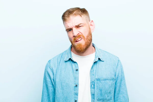 Young Red Head Man Feeling Puzzled Confused Dumb Stunned Expression — Stock Photo, Image