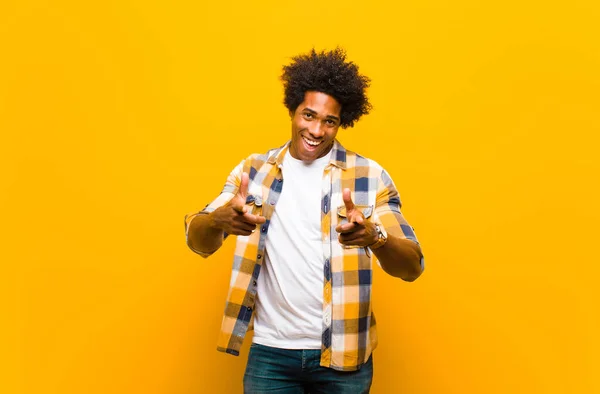 Young Black Man Feeling Happy Cool Satisfied Relaxed Successful Pointing — Stok fotoğraf