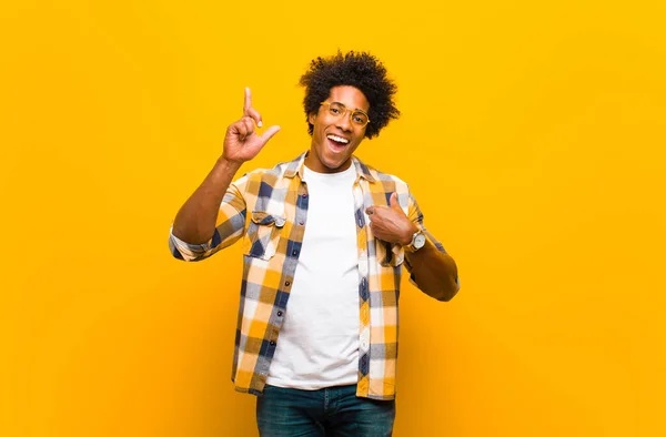 Young Black Man Feeling Proud Surprised Pointing Self Confidently Feeling — Stock Photo, Image