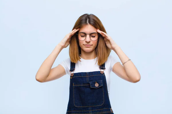 Young Pretty Woman Looking Stressed Frustrated Working Pressure Headache Troubled — Stock Photo, Image
