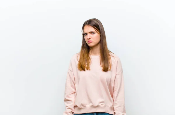 Young Pretty Woman Feeling Sad Upset Angry Looking Side Negative — Stock Photo, Image