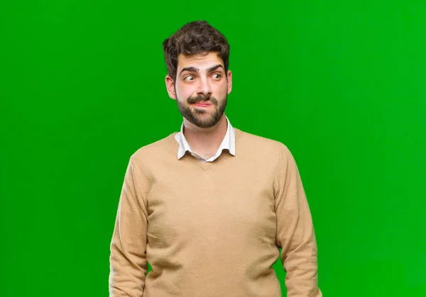 Young Businessman Looking Puzzled Confused Biting Lip Nervous Gesture Knowing — Stock Photo, Image