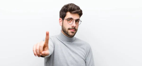 Young Manager Man Smiling Proudly Confidently Making Number One Pose — Stock Photo, Image