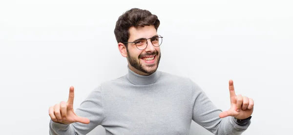 Young Manager Man Framing Outlining Own Smile Both Hands Looking — Stock Photo, Image