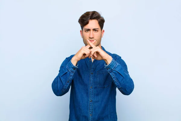 Young Handsome Man Looking Serious Displeased Both Fingers Crossed Front — Stock Photo, Image