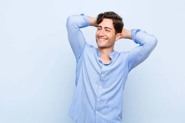 Young Handsome Man Smiling Feeling Relaxed Satisfied Carefree Laughing Positively — Stock Photo, Image